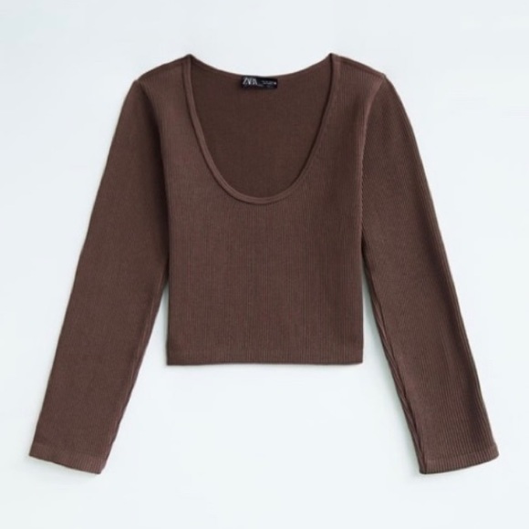 Zara Seamless Contour Ribbed Long Sleeve Cropped Top - Picture 1 of 4